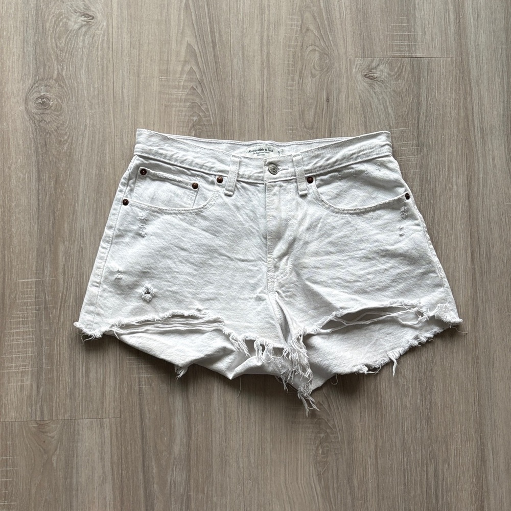 Abercrombie & Fitch White Distressed Denim Shorts
